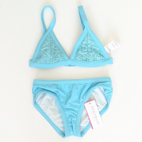 Seafolly Tri Kini Two-Piece Swimsuit, Aqua Sky, Girls 6 AUS